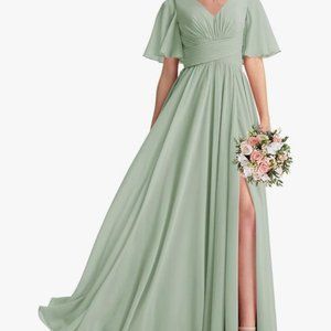 Sage green bridesmaid/prom dress.